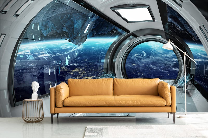 FLFK 3D Space Wall Murals Peel and Stick 141.7"x98.4"-Futuristic Spaceship Interior View Self-Adhesive Wallpaper Large Poster Painting Sticker for Kids Bedroom Decor - Image 3